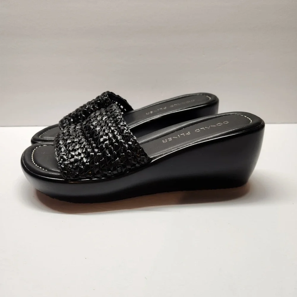 Donald Pliner HP-LINZEY Black Woven Wedge Slide Sandals Womens Size 6M